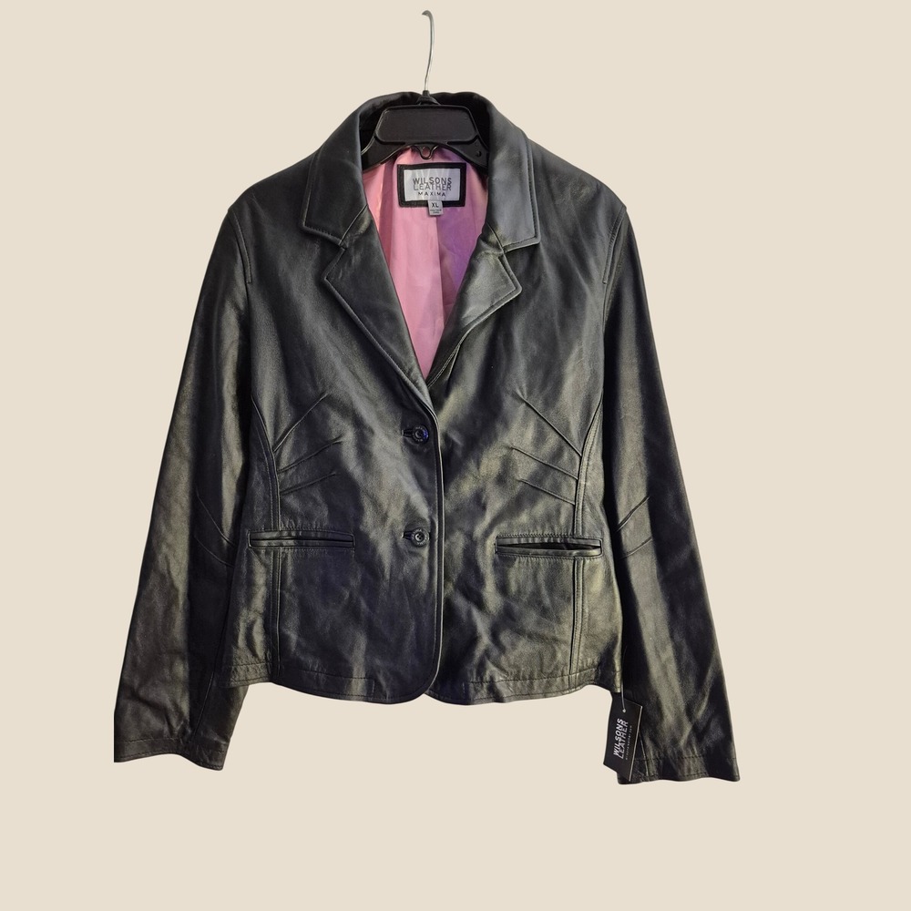 Wilsons Leather Maxima Blazer Women‎ XL Black Pink Lining NWT Vintage Y2K Goth